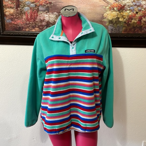 Lands' End Heritage Fleece T-Snap Stripes Pullover Jacket Size L/P 14-16 Pockets - Picture 5 of 13